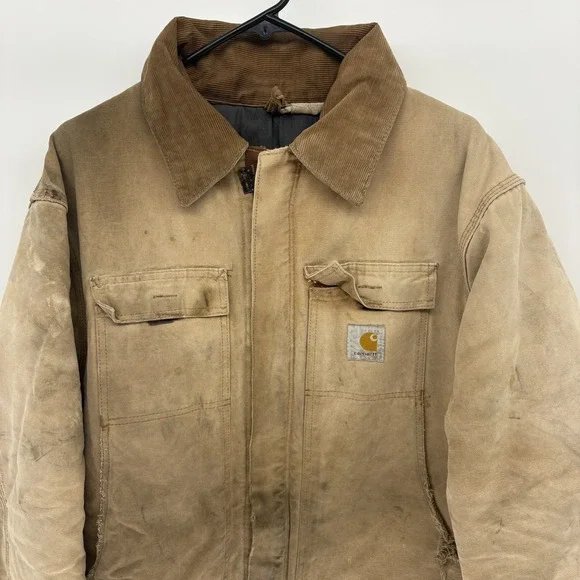 Vintage 90s Carhartt Jacket Brown Quilt Lined Duck Canvas Distressed Men XL